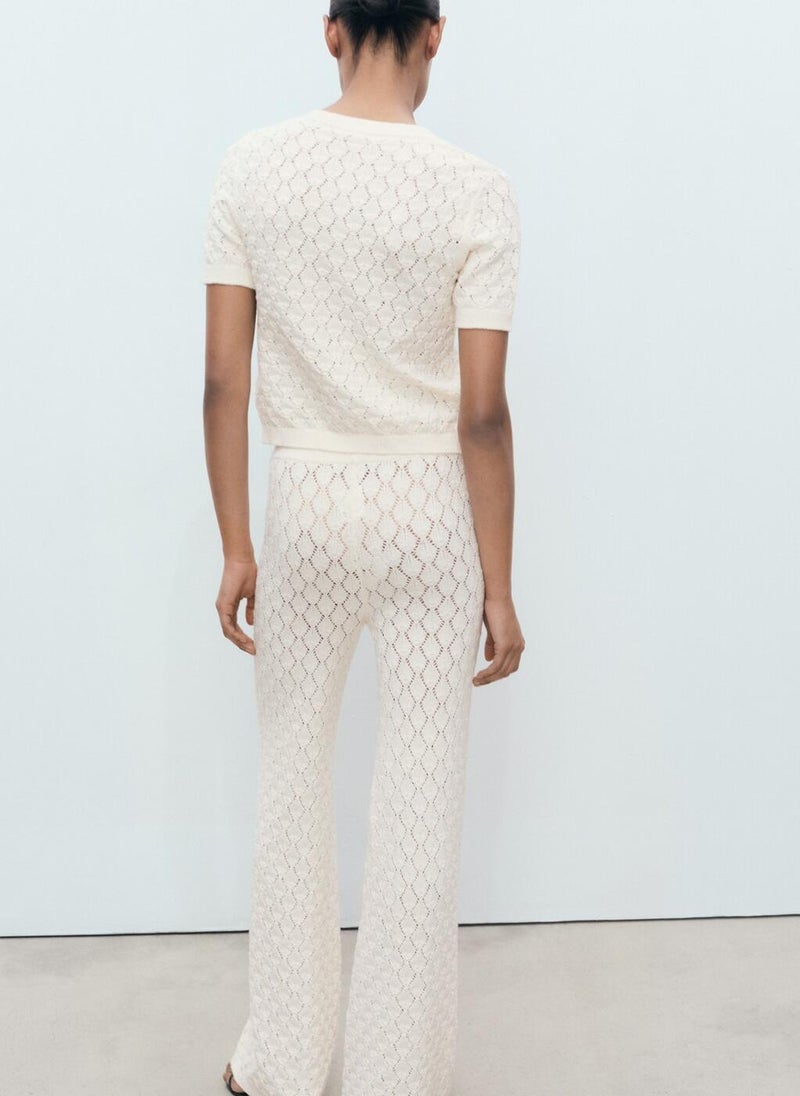 Short-Sleeved Openwork Knitted Cardigan
