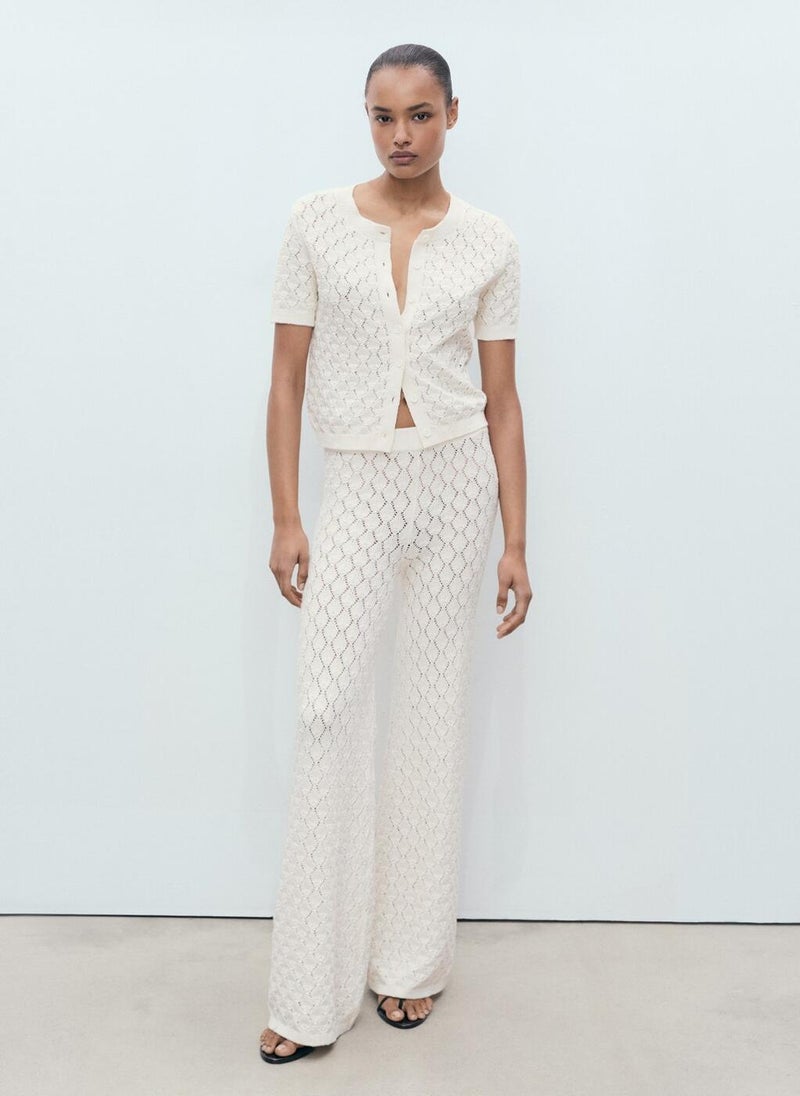 Short-Sleeved Openwork Knitted Cardigan