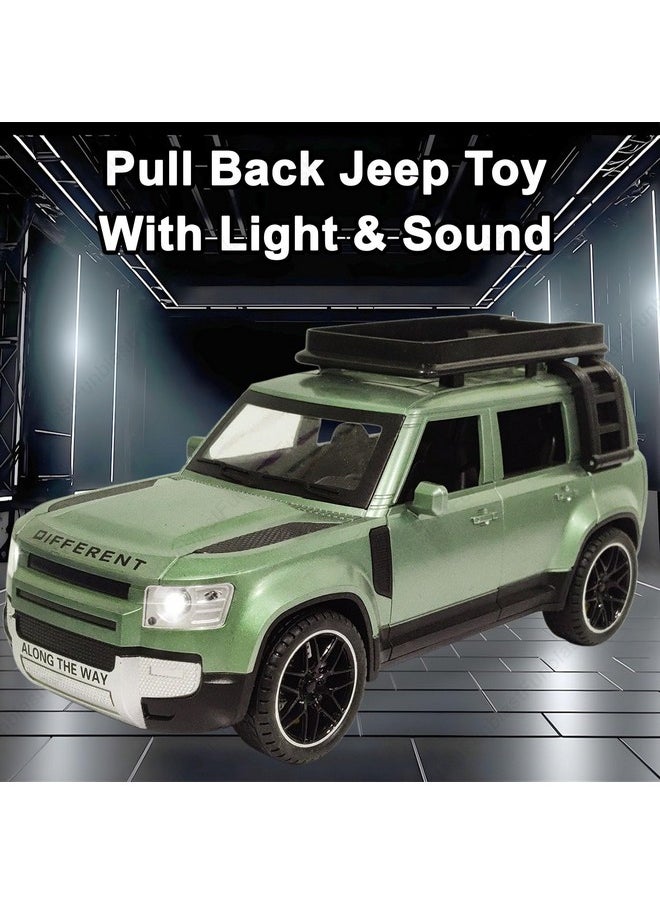 FunBlast Off Road Jeep Toy for Kids, Pull Back Jeep Toy with Openable Door Light and Sound for Kids, Friction Power Toy Jeep for 3+ Years Old Kids, Boys and Girls (Green-)