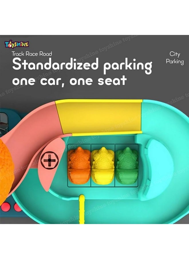 Toyshine 71 Pc DIY Tower Cars Garage Parking Vehicle Adventure Playset Toy with Moving T-Rex Dinosaur for age 3+