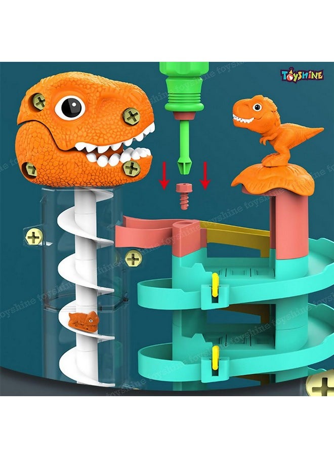 Toyshine 71 Pc DIY Tower Cars Garage Parking Vehicle Adventure Playset Toy with Moving T-Rex Dinosaur for age 3+