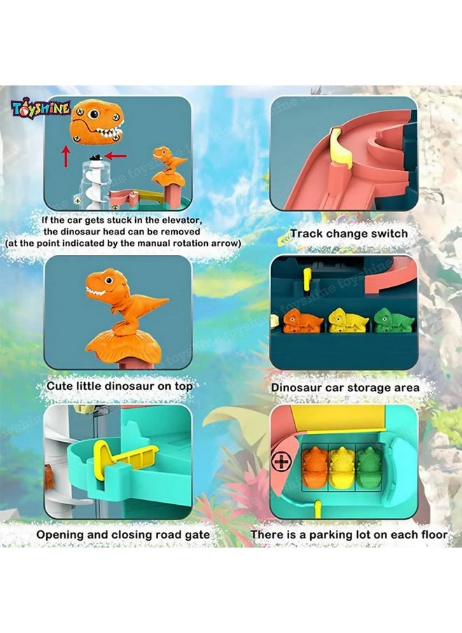 Toyshine 71 Pc DIY Tower Cars Garage Parking Vehicle Adventure Playset Toy with Moving T-Rex Dinosaur for age 3+