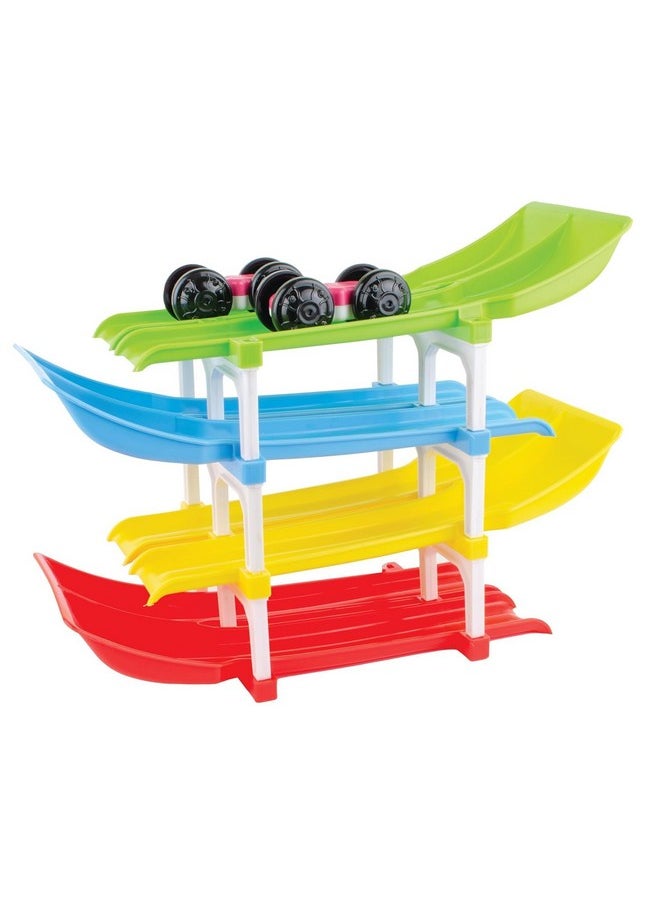 Goyal's Rolling & Flipping Race Car Track Toy for Toddler Vehicle Set with 4 Racer Cars Fine Motor Skill Montessori Building Learning Toys - Multicolor (4 Cars)