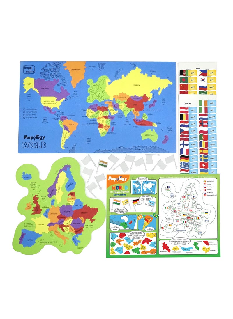 Imagimake: Mapology World With Flags & Capitals- With Country Shaped Pieces- Jigsaw Puzzle And Educational Toy for Boys And Girls Above 5 Years- Excellent Birthday Gift