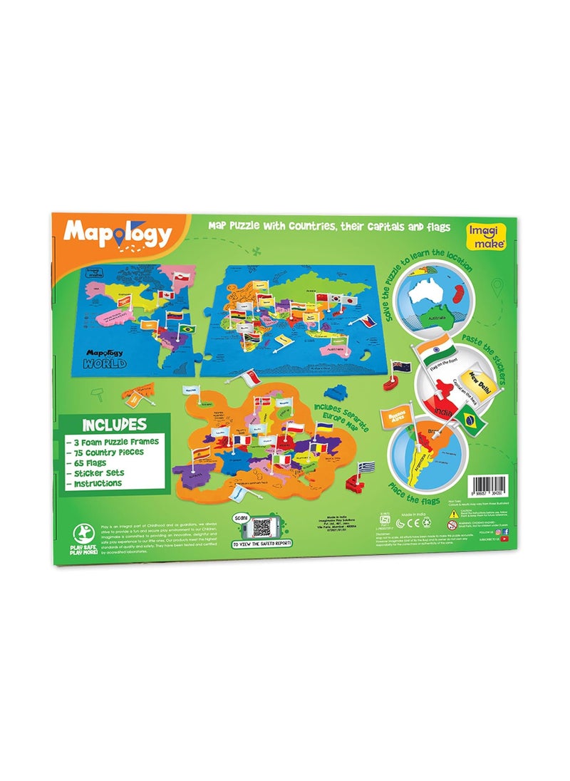 Imagimake: Mapology World With Flags & Capitals- With Country Shaped Pieces- Jigsaw Puzzle And Educational Toy for Boys And Girls Above 5 Years- Excellent Birthday Gift
