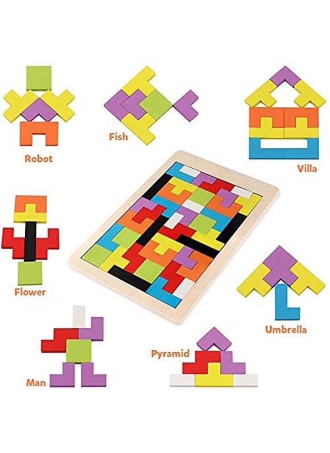 Smoneo Wooden Tetris 3D Jigsaw Puzzle Brain Teasers Tangram Game Intelligence Colorful 3D Russian Blocks Montessori Education Toy for Boys & Girls Educational Gift for Kids