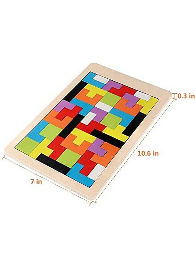 Smoneo Wooden Tetris 3D Jigsaw Puzzle Brain Teasers Tangram Game Intelligence Colorful 3D Russian Blocks Montessori Education Toy for Boys & Girls Educational Gift for Kids