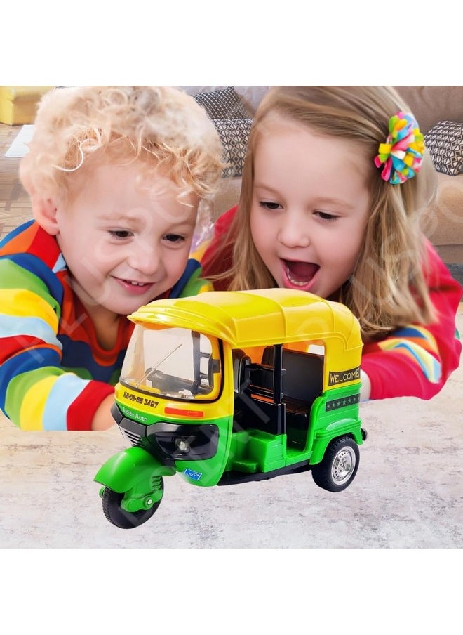 PLUSPOINT Auto Rickshaw Toy,with Pull Back Action City Traffic Vehicles Public Transport Toy with Light and Sound for Aged 3 4 5 6 Boys and Girls,Kids Party Favors Gifts (Auto Rickshaw) (Black)