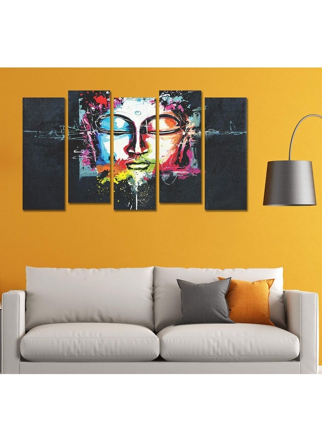 PAPER PLANE DESIGN Photo Frames for Wall Decoration Lord Buddha Picture Split Panels Art Decor Set of Paintings in Living Room Bedroom Hotel Office, Sun-Board, Size 27 x 50 inches, 5 Frame