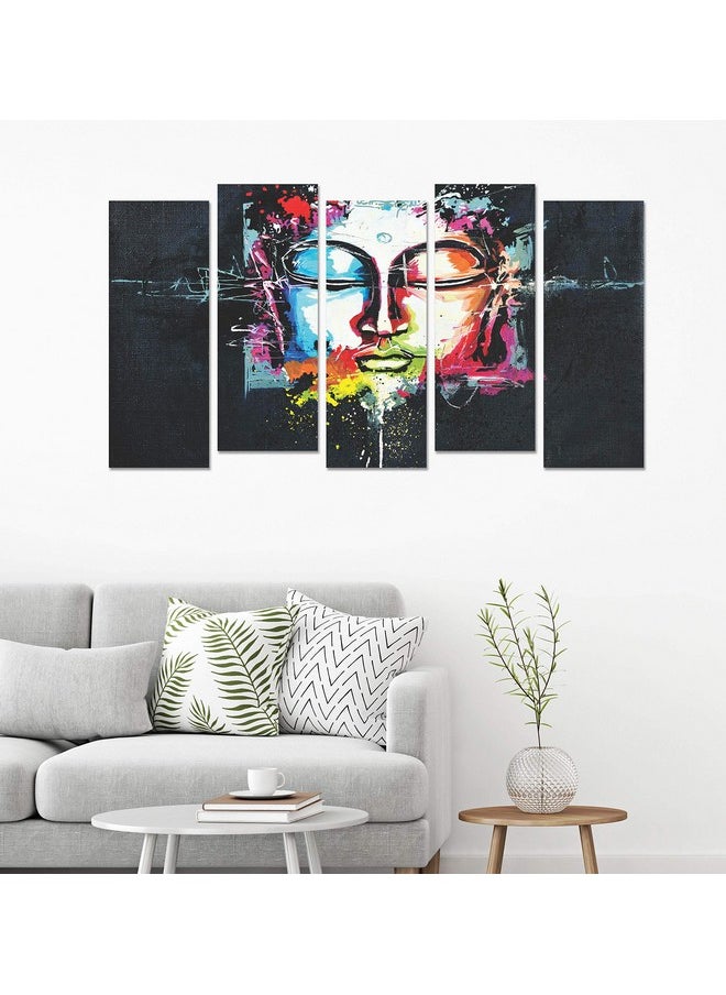 PAPER PLANE DESIGN Photo Frames for Wall Decoration Lord Buddha Picture Split Panels Art Decor Set of Paintings in Living Room Bedroom Hotel Office, Sun-Board, Size 27 x 50 inches, 5 Frame