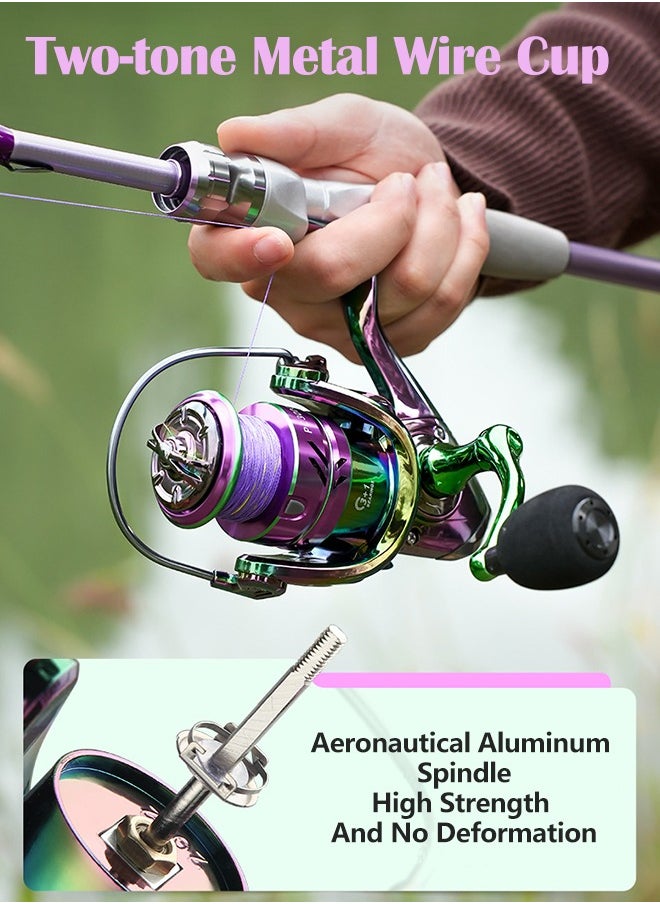Fishing Reel, Colorful Aluminum Spinning Reels 5.2:1 Gear Ratio, Over 8KG Carbon Drag Ultra Smooth Powerful, CNC Aluminum Spool for Saltwater or Freshwater Fishing(PC2000)