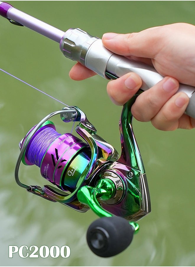 Fishing Reel, Colorful Aluminum Spinning Reels 5.2:1 Gear Ratio, Over 8KG Carbon Drag Ultra Smooth Powerful, CNC Aluminum Spool for Saltwater or Freshwater Fishing(PC2000)