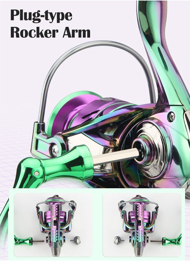 Fishing Reel, Colorful Aluminum Spinning Reels 5.2:1 Gear Ratio, Over 8KG Carbon Drag Ultra Smooth Powerful, CNC Aluminum Spool for Saltwater or Freshwater Fishing(PC2000)