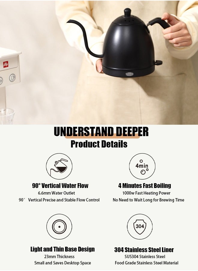Electric Gooseneck Kettle 800ml Ultra Fast Boiling Hot Water Kettle Stainless Steel Electric Kettle Automatic Temperature Control and Constant Temperature 1000w (Black)