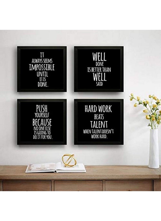 SAF Set of 4 Work Hard Beat Talent Motivational UV Coated Home Decorative Gift Item Framed Painting 19 inch X 19 inch SAF_SET4_27 , Multicolour