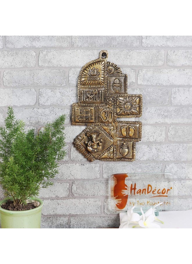 Two Moustaches Brass Ethnic Decor Om Kalash Swastika Ganesha Wall Hanging