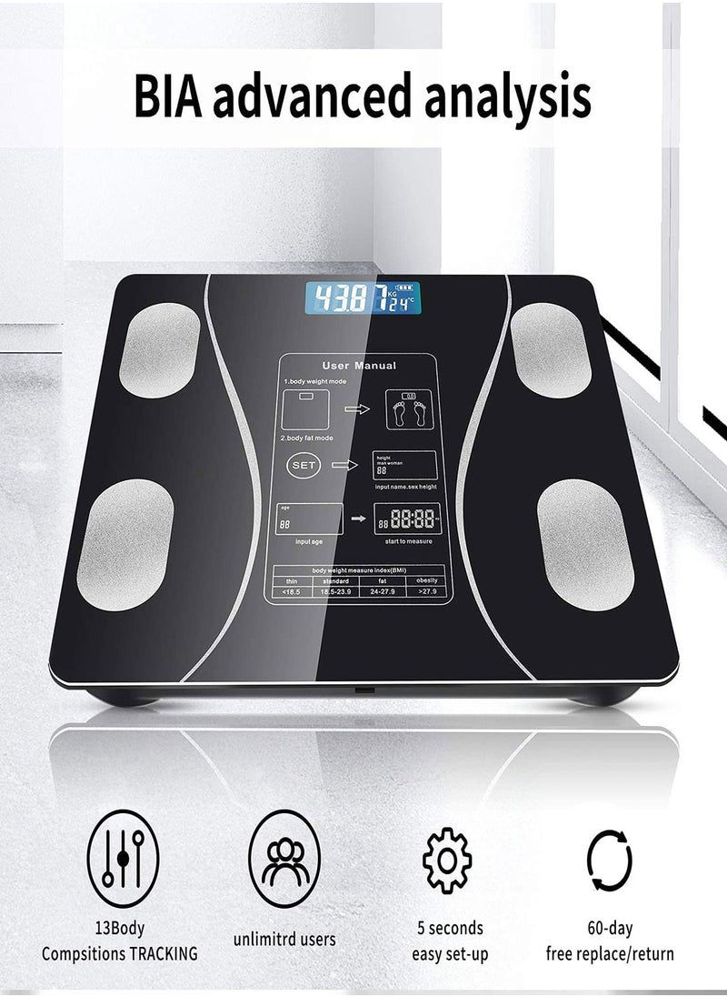 Smart Body Fat Scale, Bluetooth Body Fat Monitors Digital Scale for Bathroom Scale Measure Weight, Body Fat BMI Body Composition Analyzer, Smartphone Application, Bluetooth synchronous Scale