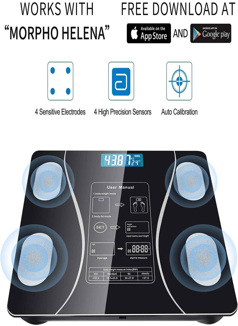 Smart Body Fat Scale, Bluetooth Body Fat Monitors Digital Scale for Bathroom Scale Measure Weight, Body Fat BMI Body Composition Analyzer, Smartphone Application, Bluetooth synchronous Scale