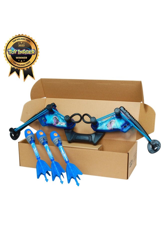 Zing HyperStrike FireTek Bow Archer Pack, Light Up Bow and Light Up Zonic Whistle Arrows, Shoots Arrows Over 200ft, Outdoor Play with Friends and Family, for Ages 14+ (Blue)
