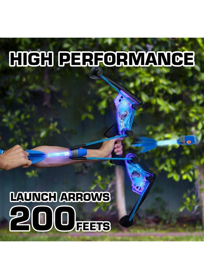 Zing HyperStrike FireTek Bow Archer Pack, Light Up Bow and Light Up Zonic Whistle Arrows, Shoots Arrows Over 200ft, Outdoor Play with Friends and Family, for Ages 14+ (Blue)
