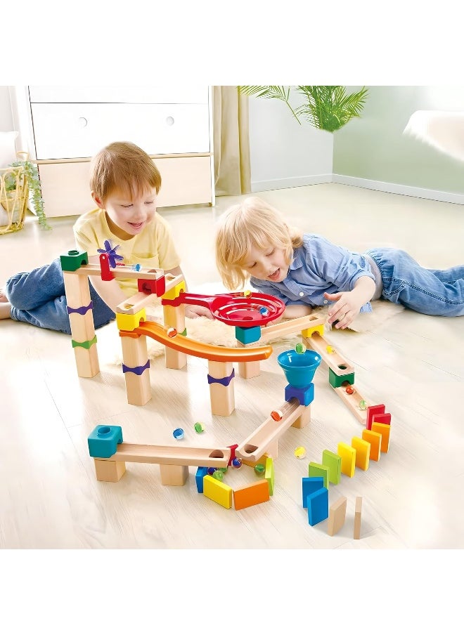 Hape Marble Run Race Track | Wooden DIY Marble Run Set With Dominoes, STEAM Educational Learning Toy, 81 Pieces, for Kids 3 Years+