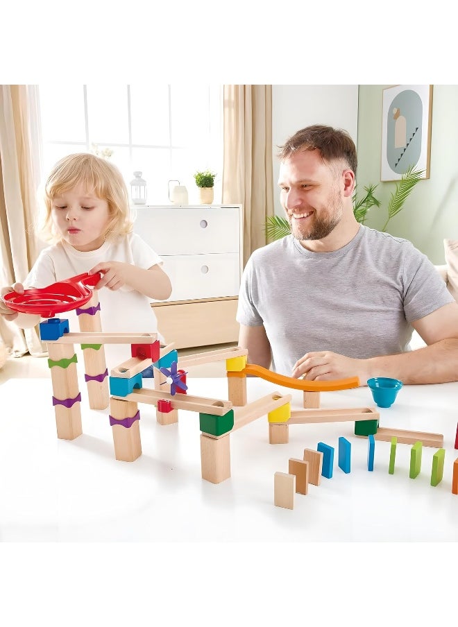 Hape Marble Run Race Track | Wooden DIY Marble Run Set With Dominoes, STEAM Educational Learning Toy, 81 Pieces, for Kids 3 Years+