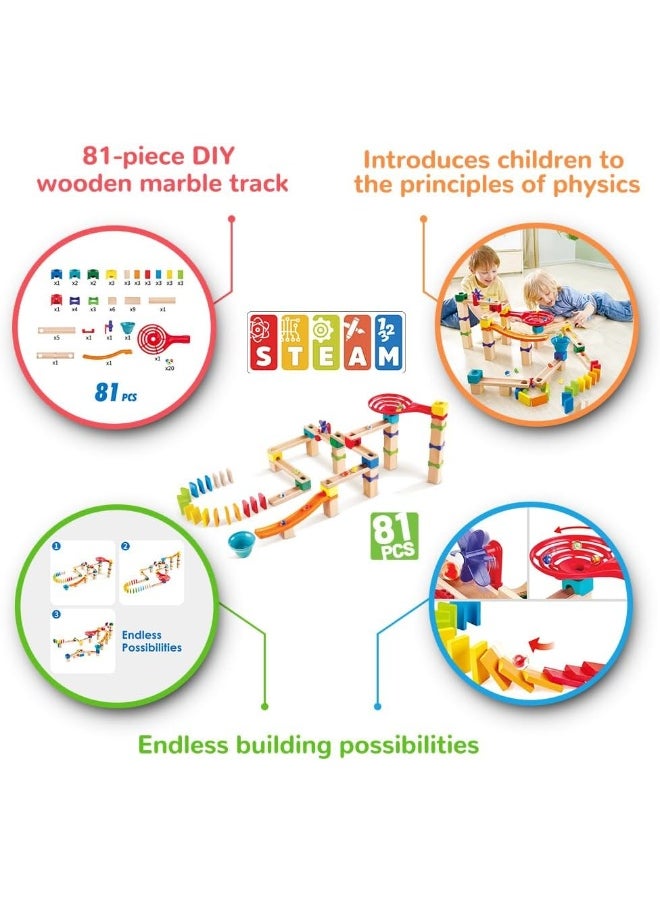 Hape Marble Run Race Track | Wooden DIY Marble Run Set With Dominoes, STEAM Educational Learning Toy, 81 Pieces, for Kids 3 Years+