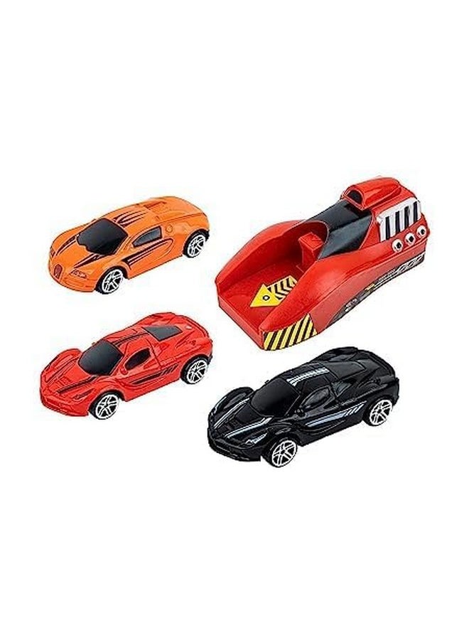 Ixora Branded Rapid Launcher Play Set Toy with 3 Die Cast Metal Stunt Car and Master Racers Sports Racing Game for Kids - Multi Color