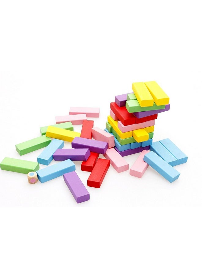 Magicwand® 54 Pcs Wooden Stacking Blocks Toy with 4 Dices Blocks Toy with 4 Dices【Pack of 1 Set】【】… (54 Pc Colored Blocks)