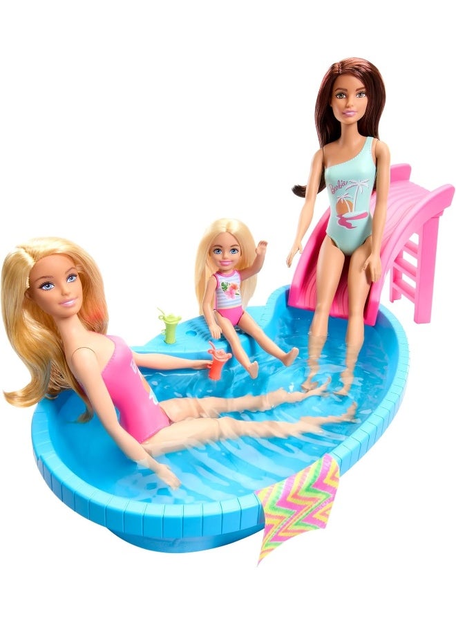 Barbie Doll and Pool Playset, Blonde with Pool, Slide, Towel and Drink Accessories
