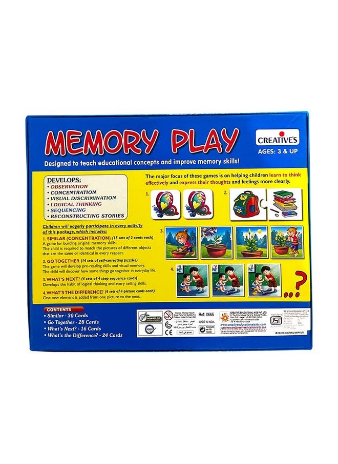Creative's Memory Play | Self-Correcting Puzzles Game | Picture Matching Card Game| Similar,Go Together, What's Next, What's The Difference All in 1 Pack | Ages 3 & Above