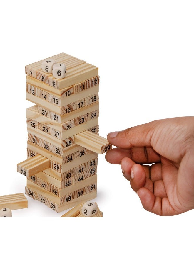 Zest 4 Toyz Wooden Tower Blocks 48 PCS Building Blocks Game for Kids with 4 Dice Stacking Numbers Wooden Tumbling TowerBoard Educational Puzzle Game