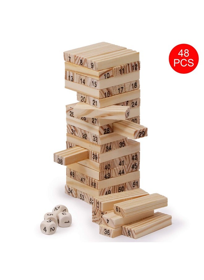 Zest 4 Toyz Wooden Tower Blocks 48 PCS Building Blocks Game for Kids with 4 Dice Stacking Numbers Wooden Tumbling TowerBoard Educational Puzzle Game