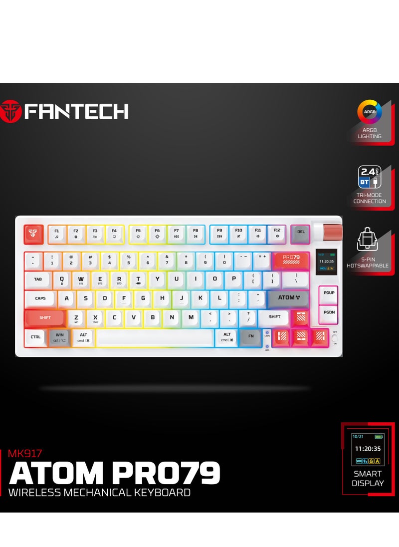 Wireless Mechanical Gaming Keyboard Red Switch 79 Keys - Triple Mode (BT/2.4GHz/USB-C),  RGB 20 Effects Backlit Membrane Gaming Keyboard, 450H Battery, 4000mAh - for PC/Mac, Gaming & Office