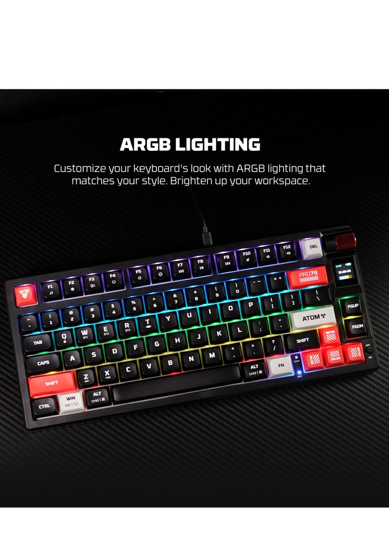 Wireless Mechanical Gaming Keyboard Red Switch 79 Keys - Triple Mode (BT/2.4GHz/USB-C),  RGB 20 Effects Backlit Membrane Gaming Keyboard, 450H Battery, 4000mAh - for PC/Mac, Gaming & Office