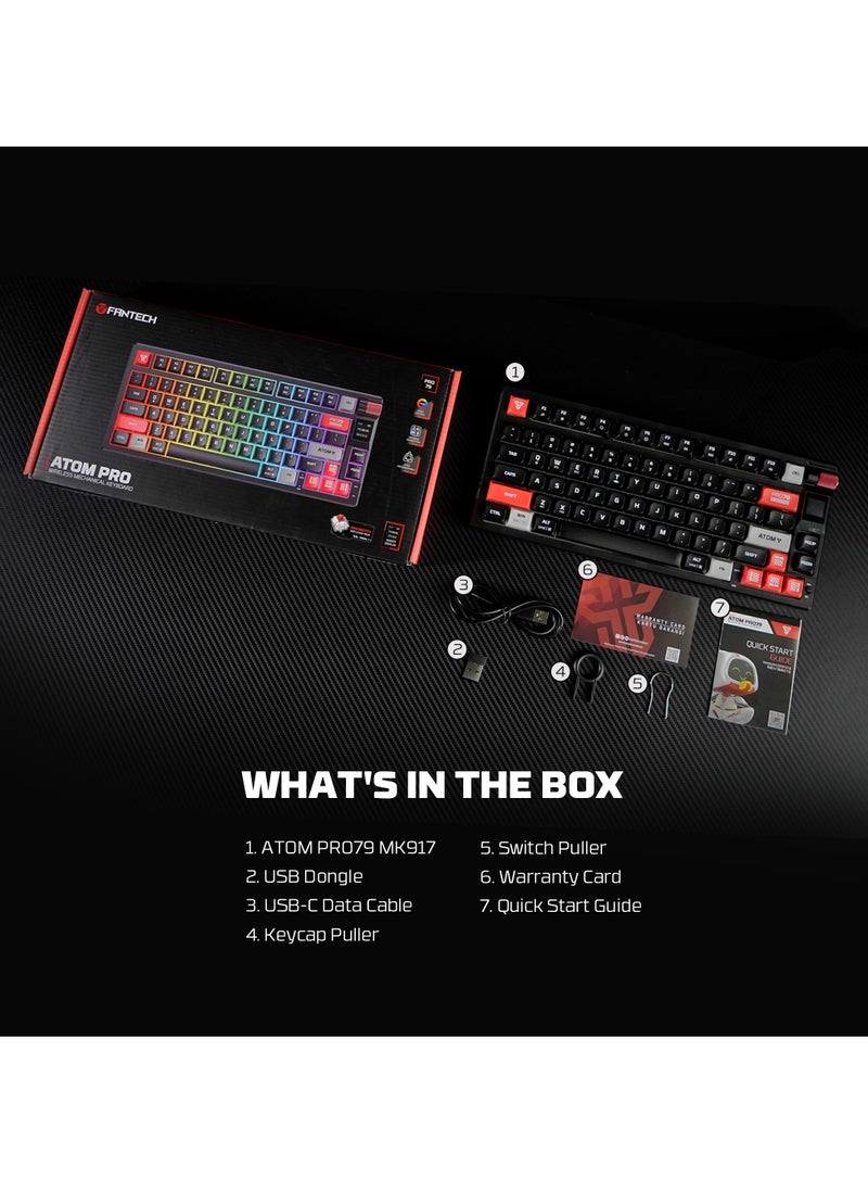 Wireless Mechanical Gaming Keyboard Red Switch 79 Keys - Triple Mode (BT/2.4GHz/USB-C),  RGB 20 Effects Backlit Membrane Gaming Keyboard, 450H Battery, 4000mAh - for PC/Mac, Gaming & Office