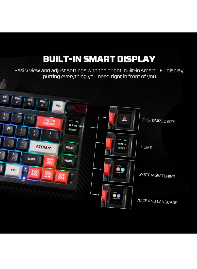 Wireless Mechanical Gaming Keyboard Red Switch 79 Keys - Triple Mode (BT/2.4GHz/USB-C),  RGB 20 Effects Backlit Membrane Gaming Keyboard, 450H Battery, 4000mAh - for PC/Mac, Gaming & Office