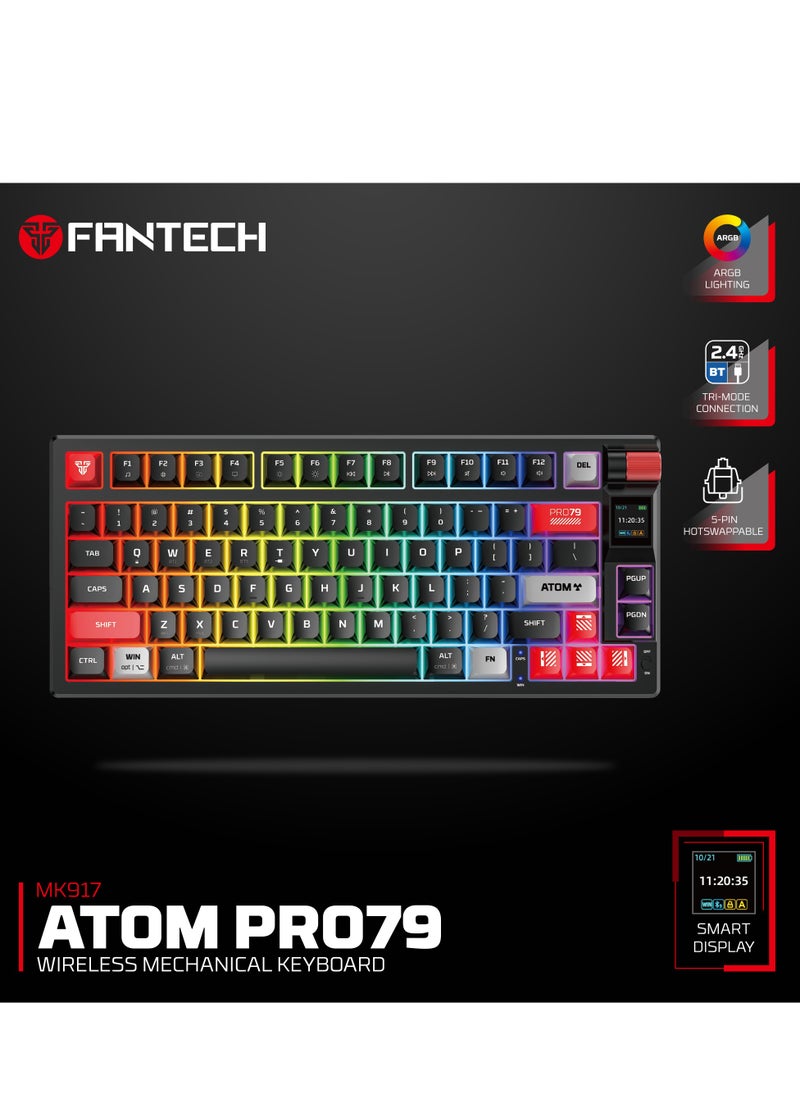 Wireless Mechanical Gaming Keyboard Red Switch 79 Keys - Triple Mode (BT/2.4GHz/USB-C),  RGB 20 Effects Backlit Membrane Gaming Keyboard, 450H Battery, 4000mAh - for PC/Mac, Gaming & Office