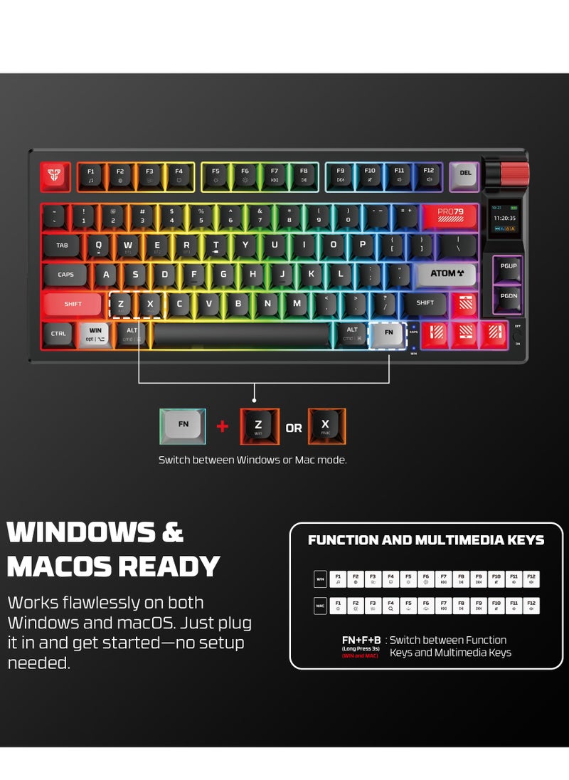 Wireless Mechanical Gaming Keyboard Red Switch 79 Keys - Triple Mode (BT/2.4GHz/USB-C),  RGB 20 Effects Backlit Membrane Gaming Keyboard, 450H Battery, 4000mAh - for PC/Mac, Gaming & Office