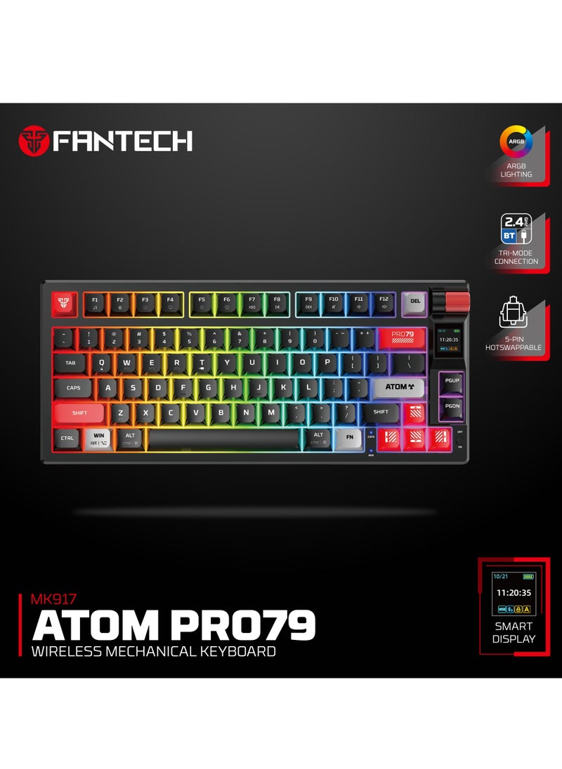 Wireless Mechanical Gaming Keyboard Red Switch 79 Keys - Triple Mode (BT/2.4GHz/USB-C),  RGB 20 Effects Backlit Membrane Gaming Keyboard, 450H Battery, 4000mAh - for PC/Mac, Gaming & Office