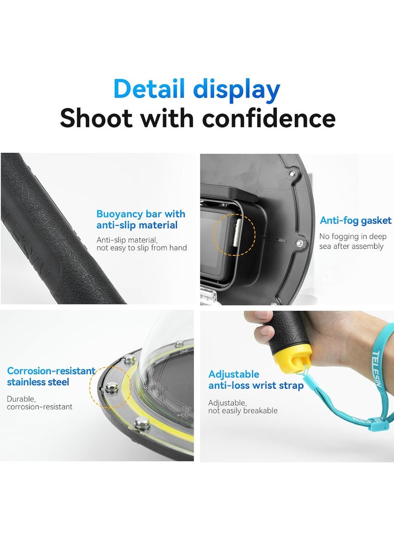 TELESIN Underwater Dome Port For GoPro HERO13 HERO12 HERO11 HERO10 HERO9 With Floating Handle 30M Waterproof Housing