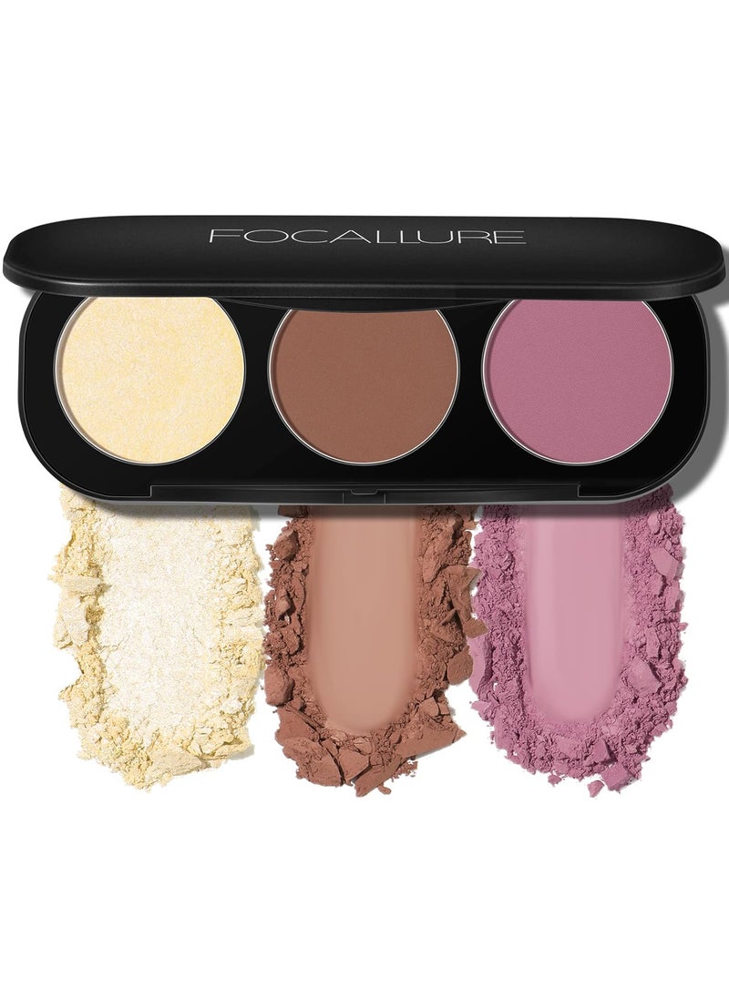 FOCALLURE Blush and Highlighter Palette3 in 1 Contour PaletteCrueltyFree Matte Bronzer PowderShimmer Illuminator Highlighters for a Glowing Look07