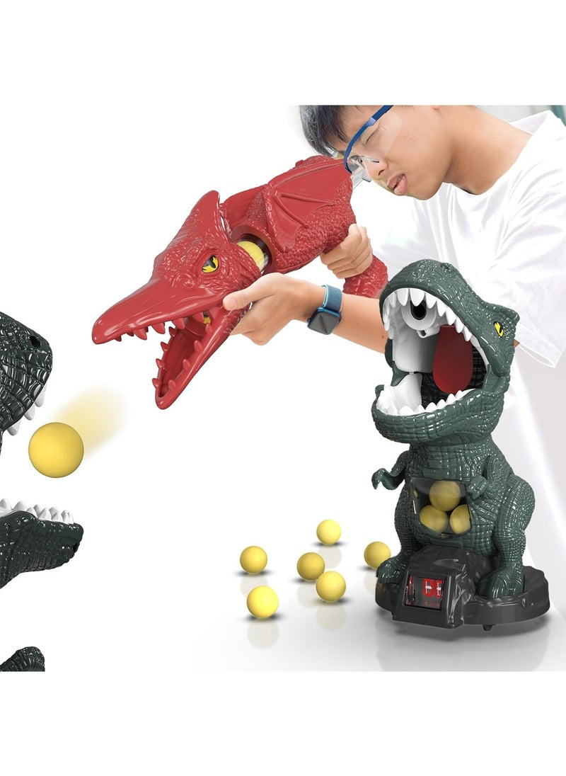 Detachable Dinosaur Shooting Toy, T-Rex Target with Spray and Pterosaur Air Pump Foam Toy Gun
