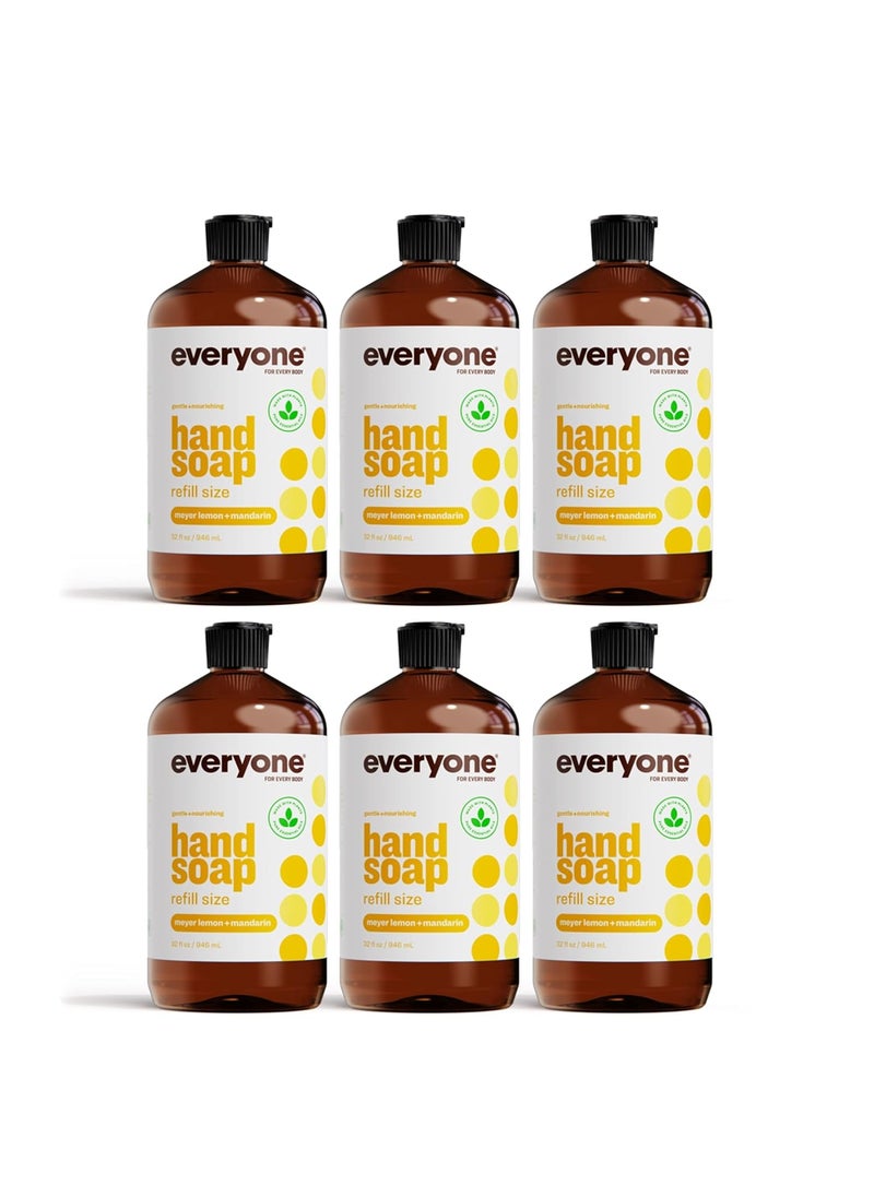 Everyone Hand Soap Refill, 32 Ounce (Pack of 6), Meyer Lemon and Mandarin, Plant-Based Cleanser with Pure Essential Oils
