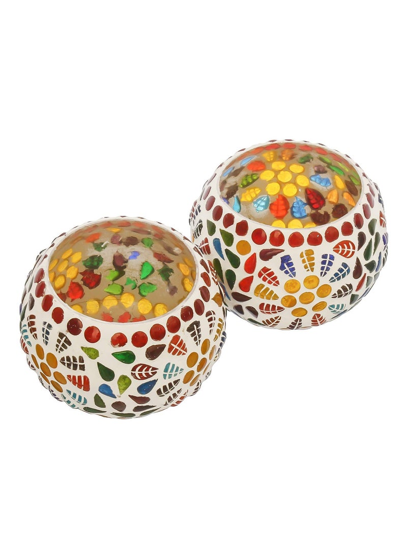 WebelKart Set of 2 Mosaic Glass TeaLight Votive Candle Holder with Tea Light Candles for Living Room Table Home Decor Indoor Outdoor - Christmas Decorations Items (Multicolor, Glass)
