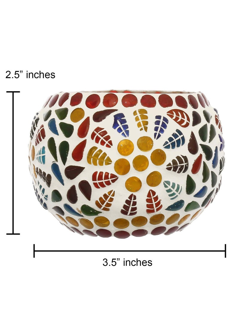 WebelKart Set of 2 Mosaic Glass TeaLight Votive Candle Holder with Tea Light Candles for Living Room Table Home Decor Indoor Outdoor - Christmas Decorations Items (Multicolor, Glass)