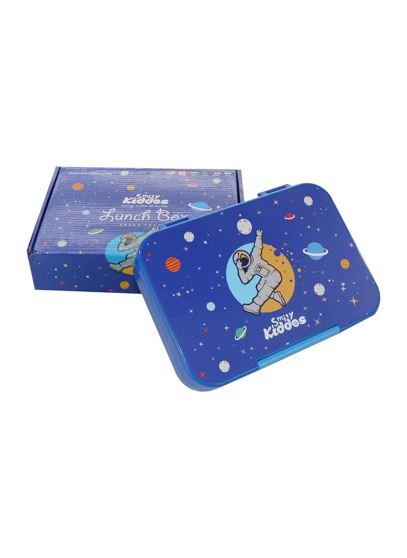 Smily Kiddos Lunch Box 6 Compartment Bento Box for Kids Divided Lunch Containers Easy Open School Lunch Containers for Boys Girls -Space Theme Blue