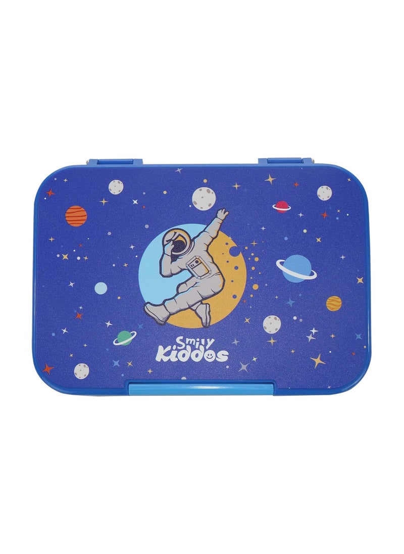 Smily Kiddos Lunch Box 6 Compartment Bento Box for Kids Divided Lunch Containers Easy Open School Lunch Containers for Boys Girls -Space Theme Blue