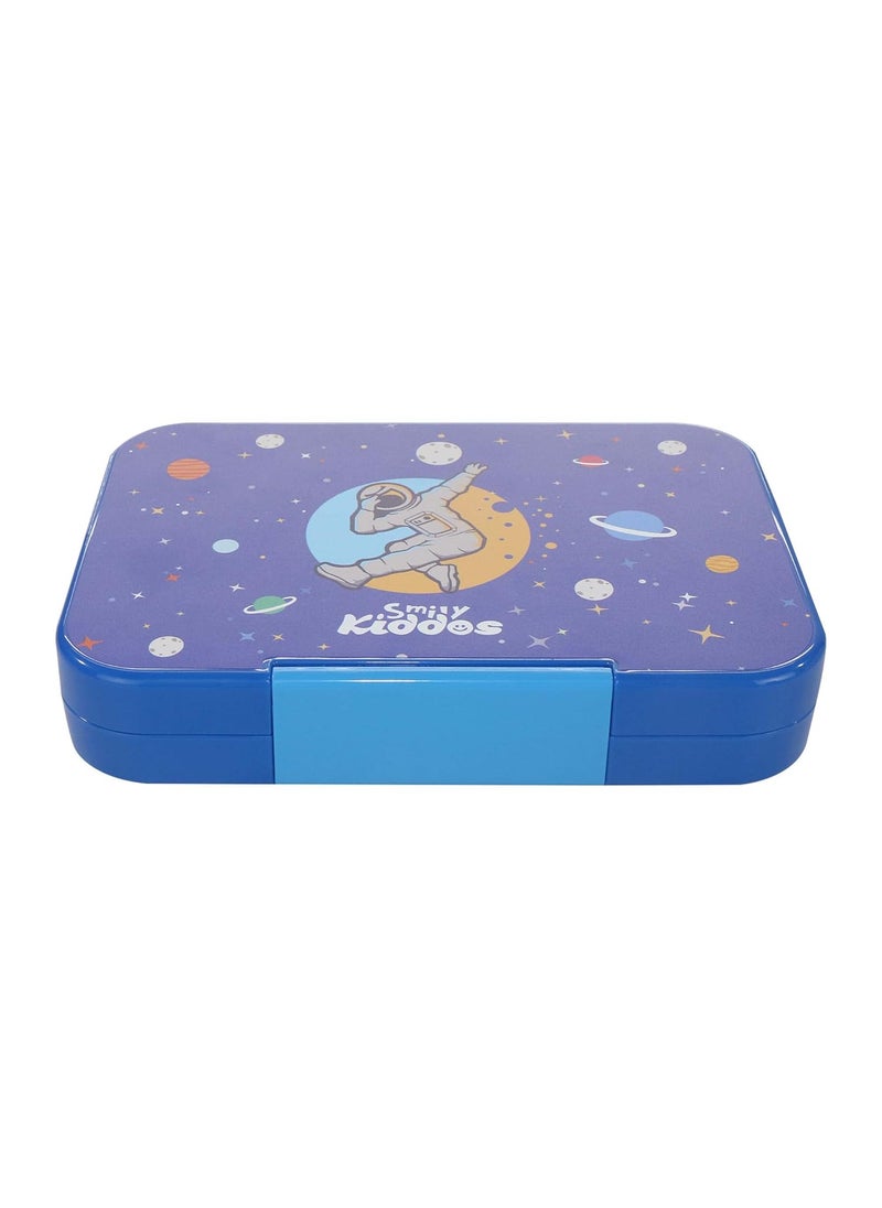 Smily Kiddos Lunch Box 6 Compartment Bento Box for Kids Divided Lunch Containers Easy Open School Lunch Containers for Boys Girls -Space Theme Blue
