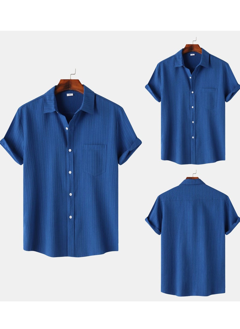 Latest men's short-sleeved shirts summer men's solid color lapel short-sleeved shirts